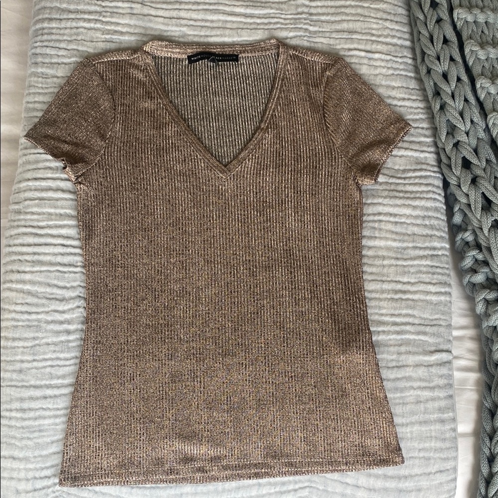 Metallic V-Neck Short Sleeve Top